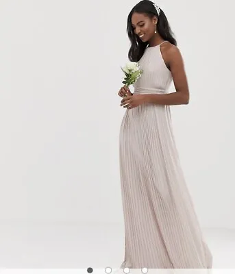 ASOS TFNC Pleated Maxi Bridesmaid / Evening Dress In Mink / Blush Size 10 BNWT • £32