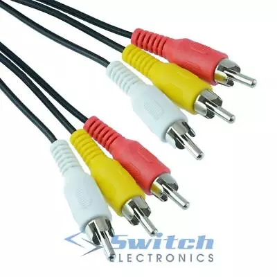 3 RCA Phono Male Audio & Video Composite Cable Lead TV DVD Red White Yellow • £3.99