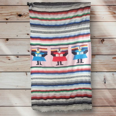 $99 • Buy VINTAGE 1960S HAND WOVEN MAYAN ZAPOTEC MEXICO MULTICOLOR  RUG BLANKET 74 X 40 