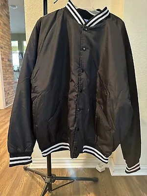 Men Black Quilted Varsity Baseball Jacket Coat Zip UP Size 3XL XXXL • $10.95