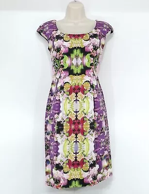 MAGGY London Pink Purple White Red COTTON Blend Shift Tea Dress Size UK 8 USA 4 • £4.99