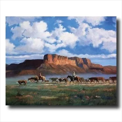 Cowboys Horses Cattle Western Wall Picture Art Print • $10.90