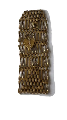 £950 • Buy 9ct Yellow Gold 10-bar Gate Bracelet Fitted With Padlick And Safety Chain