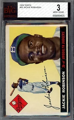 JACKIE ROBINSON ~ 1955 Topps Baseball Card #50 ~ Graded BECKETT BVG 3 VERY GOOD • $499.90