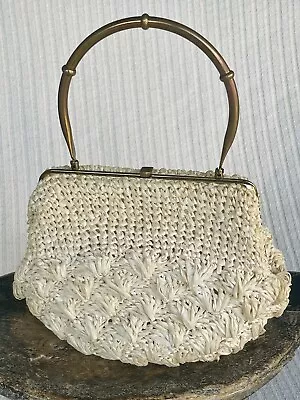 ✨rare Vintage Morris Moskowitz Mm Crochet Ivory Purse | Bag Gold Metal Handle✨ • $34