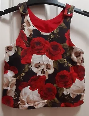Handmade Stylish Skull And Roses Baby Girl Dress  0-3 Months  Excellent Cond • £14