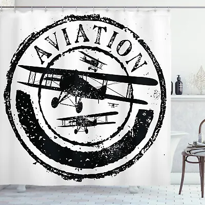 Vintage Airplane Shower Curtain Aviation Retro Print For Bathroom • $41.99