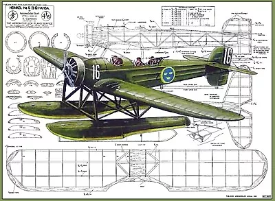 Model Airplane Plans (FF/RC): Heinkel He5 (S5) Hansa Scale 38  Seaplane For 1cc • $25.70