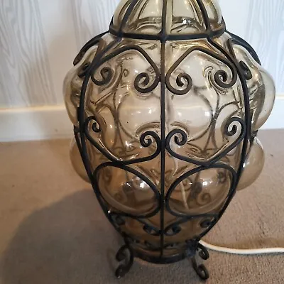 Vintage Hand Blown Murano Bubble Glass Caged Table Lamp Mid Century Venetian • £99.95