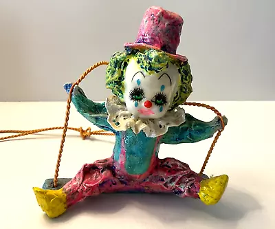 Vintage Paper Mache Handpainted Figurine Hanging Clown 4.5” Tall • $18.98