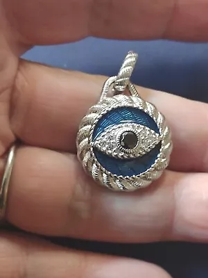 Judith Ripka Sterling Silver Sapphire & Diamonique Enamel Evil Eye Pendant  • $119