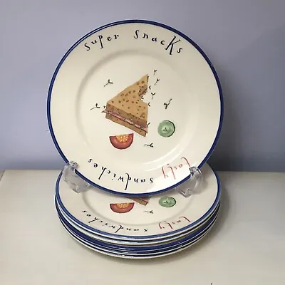 Set Of 6 CLOVERLEAF “Let’s Eat” Earthenware 7.5  Dessert Plates - England • $22.49