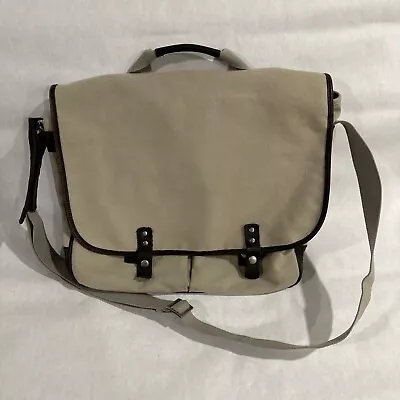 Banana Republic Mens Messenger Bag Vintage Canvas Briefcase Khaki - Look! 👀 • $54.95