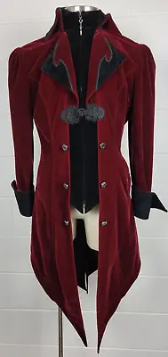 Devil Fashions Victorian Dandy Formal Swallow-Tail Goth Coat Burgundy Velvet XL • $70