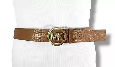 Michael Kors Camel Leather Logo Gold Buckle Belt Large 1.5”Wide • $15.29