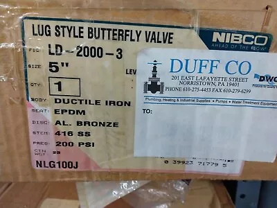 5  NIBCO LD-2000-3 DI LUG STYLE BUTTERFLY VALVE New Old Stock • $120