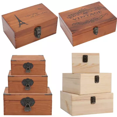 Vintage Wooden Gift Boxes Chest Keepsake Storage Box Lidded With Lock Clasp/Keys • £7.95