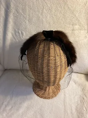 Vintage Hat Brown Mink With Black Netting Veil And Velvet. • $24.90