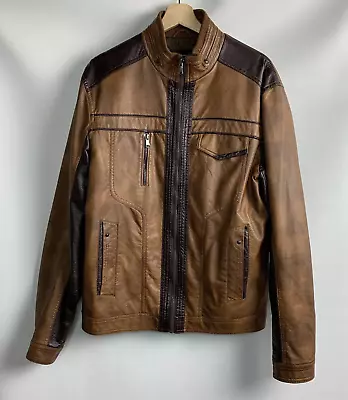 INC International Concepts Moto Jacket Faux Leather Collared Zip Pockets Lined M • $44.95