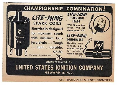 1947 United States Ignition Lite-Ning Spark Coil Newark NJ Vintage Print Ad • $14.50