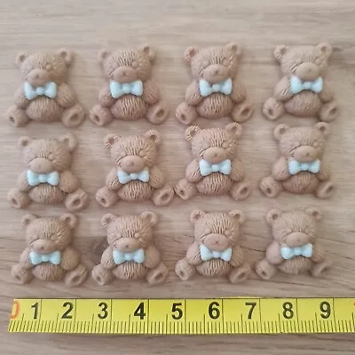  12 Teddy Bear & Bow Cupcake/Cake Decorations Handmade Edible Fondant Any Colour • £4.95