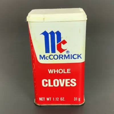 McCormick Spice Tin Whole Cloves Red White 1.12 Oz Baltimore MD Vintage 1977 • $12.99