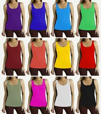 £7.75 • Buy Women Ladies Sleeveless Scoop Neck Plain Bodycon Vest T-Shirt Top Size 8-26