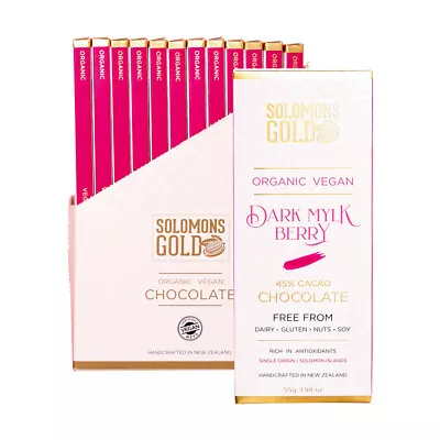 ^ Solomons Gold Organic Vegan Dark Mylk Berry Chocolate 55g X 12 Bars • $77.62