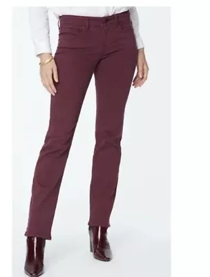 NYDJ Women's Jeans Pants Marilyn Red Straight Jeans Deep Merlot/Burgundy Size 8 • $48.45