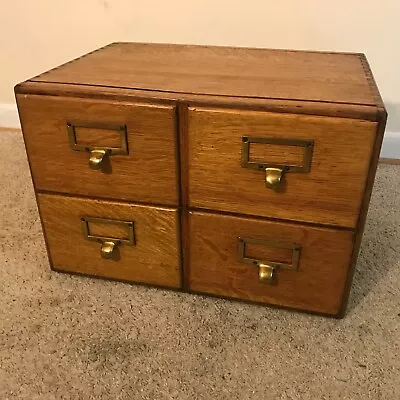 Vintage Wooden Oak Four Drawer Library Card Catalogue File Cabinet • $300