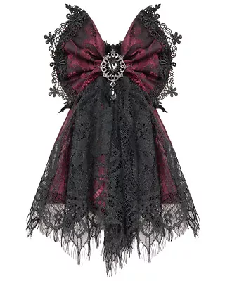 Devil Fashion Gothic Bow Cravat Jabot Tie Red Jacquard Black Lace Steampunk • £13.99