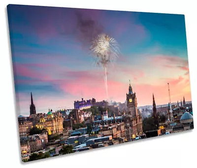 Edinburgh Fireworks City Picture SINGLE CANVAS WALL ART Print • £29.99