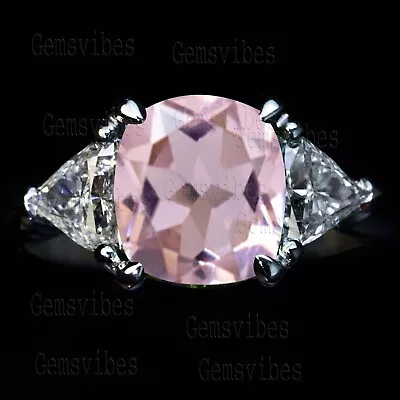 Cushion Cut Morganite Ring With Diamond Halo Sterling Silver Ring For Women Gift • $56.26