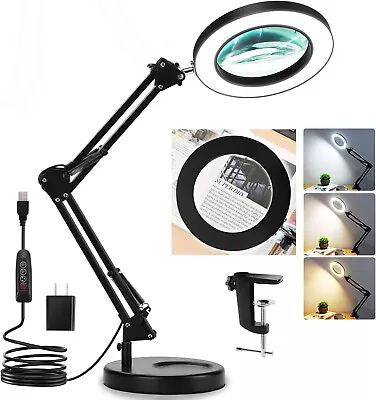 Magnifying Glass With Light And Stand Veemagni 8X Real Glass 2-In-1 Desk Lamp • $35