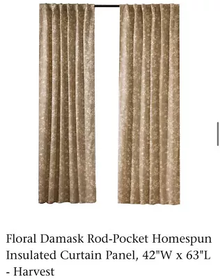 (2) Floral Damask Rod-Pocket Homespun Insulated Curtain Panel 42 W X 63 L • £133.02