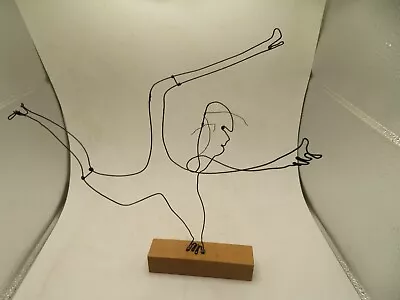 Wire Art Sculpture Asbtract WOMAN DANCING  9  Inch X 11  Inch  WOODEN BASE  5 IN • $39.99