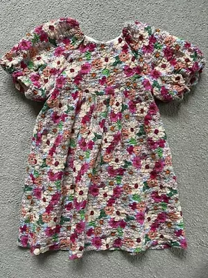 Girl's Zara Pink Multi Floral Short Sleeve Dress Fully Button Back - Age 4-5 Yrs • £4