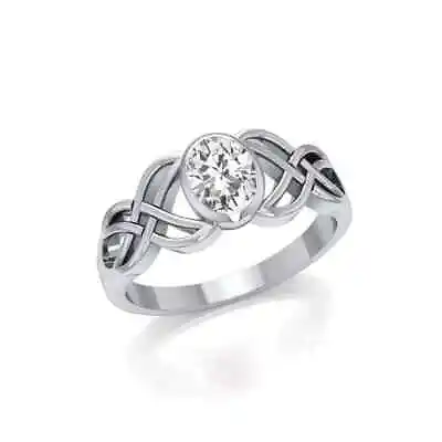 Celtic Knot Birthstone Ring White CZ .925 Sterling Silver Peter Stone Jewelry • $39.97