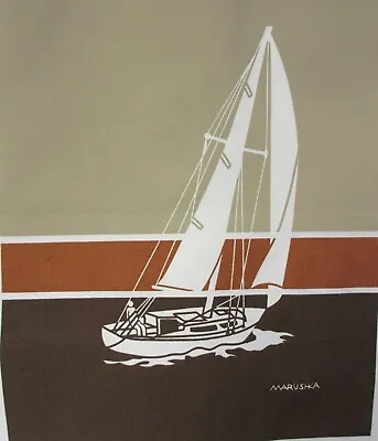 Marushka Screen Print Unframed Canvas SAILBOAT ON LAKE In Brown/rust  13  X 16  • $14.99