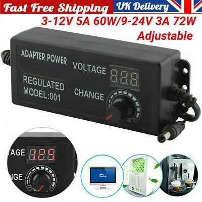 £12.79 • Buy Adjustable Electrical AC/DC Power 3V-24V Supply Charger Voltage Variable Adapter