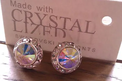 £6.99 • Buy 13mm Stud Earrings Made With Swarovski® Crystals - Aurora Borealis (AB) 