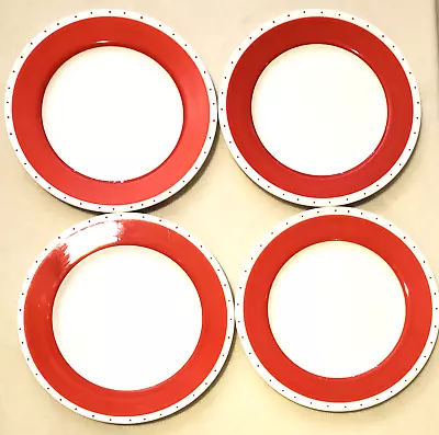 $74.95 • Buy HD Designs Handpainted Red Rim Dinner Plates 10.8  X 4