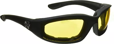 Night Driving Riding Padded Motorcycle Glasses 011 Black Frame With Yellow Lens • $13.86