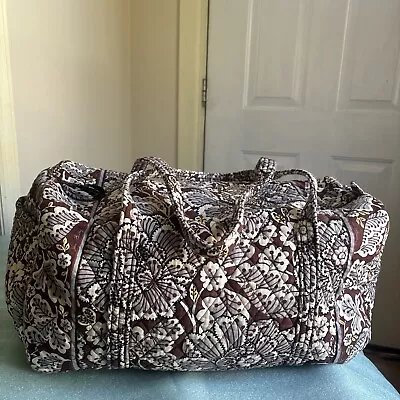 VERA BRADLEY HUGE 21”x10”x11” QUILTED TOTE BAG~OUTSIDE POCKET~BROWN AND WHITE • $35