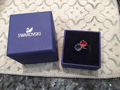$65 • Buy Authentic Retired SWAROVSKI Indian Pink And Purple Faceted Ring Set Sz 6
