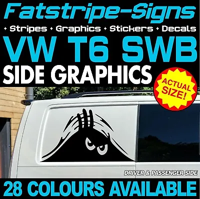 To Fit VW T6 SWB PEEKING MONSTER FUNNY STICKERS GRAPHICS DECALS CAMPER VAN • £32.99