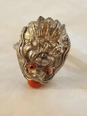 Vintage Coral Sterling Silver 925 Japanese Figural Dragon Ring Size 7.5 • $40