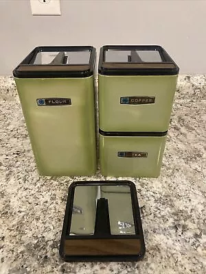 Retro Masterware Avocado Green Metal Canister Set Flour Coffee Tea W/ Lids • $14.99