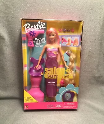 Salon Surprise Barbie Doll Long Blonde Pink Hair Chair 54215 New 2001 Nrfb Rare • $39.99