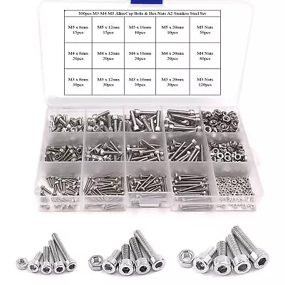 500Pcs Hex Socket Head Cap Screws Bolts Nuts Kit M3 M4 M5 Stainless Steel 304 US • $19